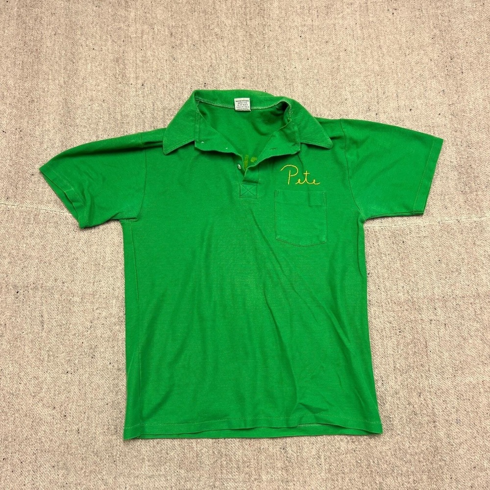 Vintage 1970s Chainstitch Polo‎ Mens Large Green Short Sleeve Irish Mills